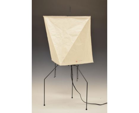 Japanese Noguchi table lamp with paper triangular prism shade on tripod support   Condition: 