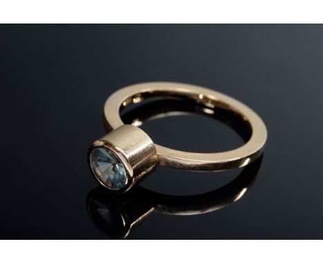 GG 750 Ring mit blaugrauem Turmalin in Systemschiene, Goldschmiede B.-S. Henningsen/Schleswig, 4,6g, Gr. 57