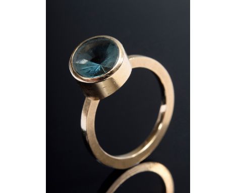 GG 750 Ring mit blau/grünem Turmalin (9mm) in Systemschiene, Goldschmiede B.-S. Henningsen/Schleswig, 6,6g, Gr. 56,5