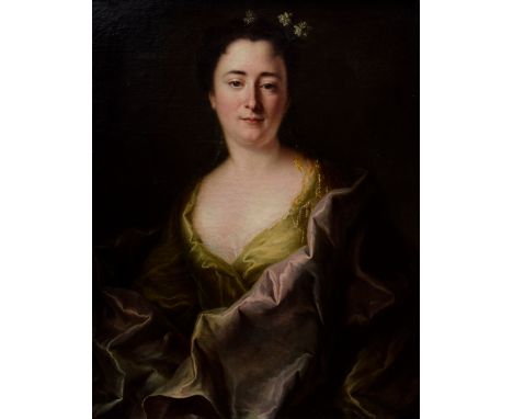 Drouais, Hubert (1699-1767) "Portrait seiner Frau Marie-Marguerite, geb. Lusurier", Öl/Leinwand, beigefügt: altes Klebeetiket