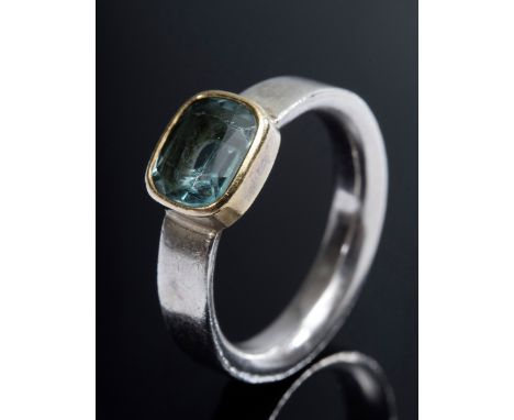 Moderner Silber 925 Ring mit Turmalin in GG 750 Fassung, 6,3g, Gr. 57