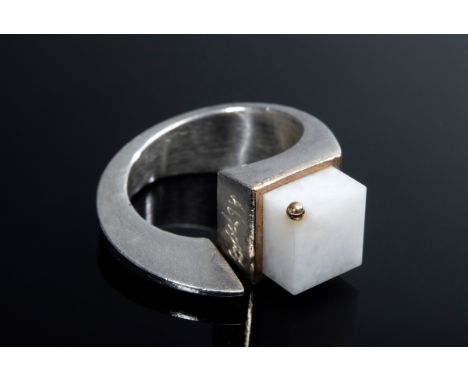 Silber 925/RG 750 Ring mit Alabastermarmor, Michael Zobel, 13,3g, Gr. 57