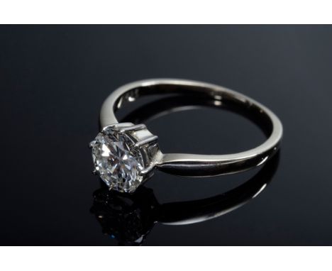 WG 585 Ring mit Brillant Solitär (ca. 1ct/VVS/W), 1,9g, Gr. 53