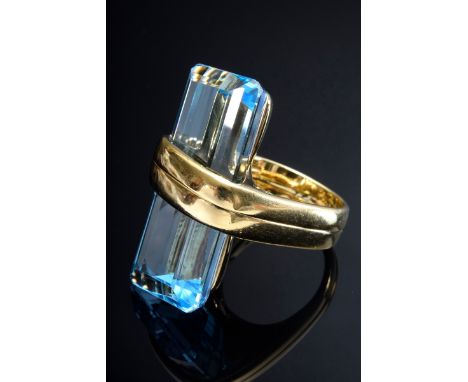 Avantgardistischer GG 750 Ring mit Sky Blue Topas (ca. 53.7ct), 32,5g, Gr. 54 Ringschiene aufschraubbar, Tragespuren, Absplit