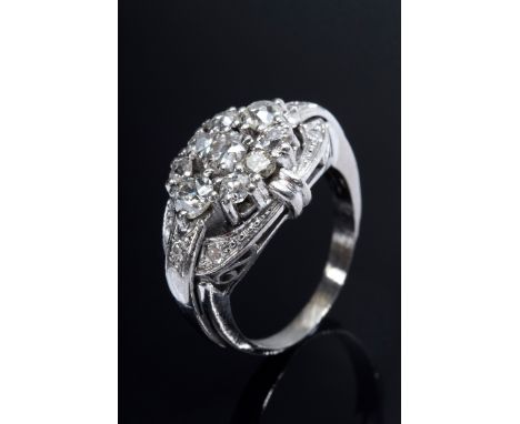 Art Deco Platin 950 Ring mit Altschliff- und kleinen Achtkantdiamanten (zus. ca. 1.30ct/SI-P1/TCR-C), 7,6g, Gr. 52