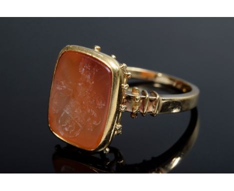 GG 585 Ring mit Karneolplatte und Wappengravur, 4,5g, Gr. 54