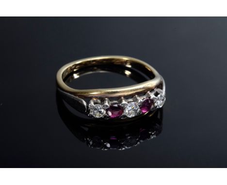 Schmaler WG/GG 585 Ring mit 2 Rubinen und 3 Brillanten (zus. ca. 0.21ct/SI-P/TCR-C), 3,6g, Gr. 57