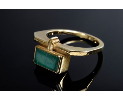 Moderner GG 750 Ring mit Smaragd (Ø 9,4x4,8mm) in schmaler Ringschiene, 5,8g, Gr. 55,5