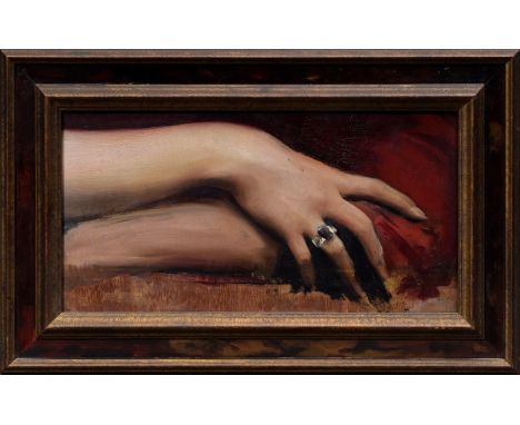 Cabanel, Alexandre (1823-1889) zugeschr. "Handstudie mit Ring (wohl Catharine Lorillard Wolfe)", Öl/Holz, verso bez., 16,7x32