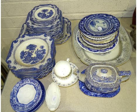 Twenty-six pieces of Adams blue and white 'Landscape' dinnerware, a Copeland Spode Italian blue and white teapot with stand a