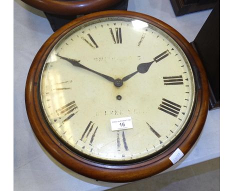 A Victorian circular wall clock with mahogany frame, enamel dial signed&nbsp;Smith &amp; Sons, Clerkenwell and single fusée m