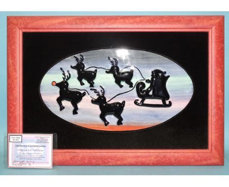Lorna Bailey, a studio ceramic framed limited-edition oval "Christmas Eve" wall plaque, no.8/30, 15 x 28cm, with blue Collect
