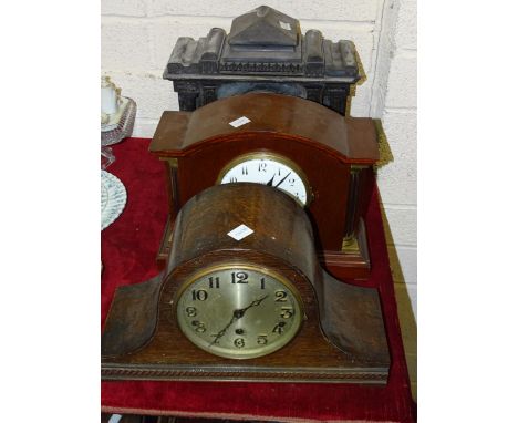 A mahogany cased mantel clock with Japy Frères movement striking on a gong, the enamel dial marked&nbsp; Walker &amp; Hall, 2