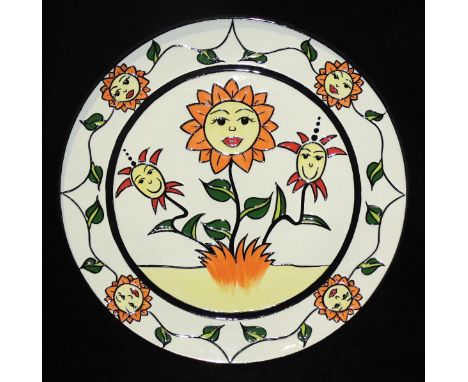 Lorna Bailey, a studio ceramic sunflower-decorated framed charger, no.23/25, 30cm diameter, factory mark and blue Collectors'