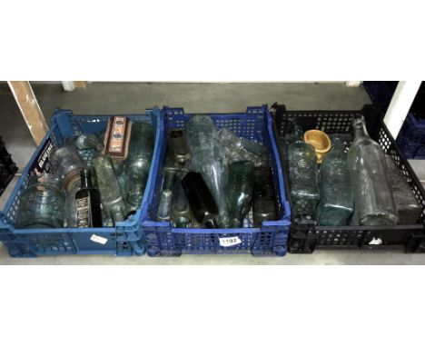 3 boxes of vintage bottles
