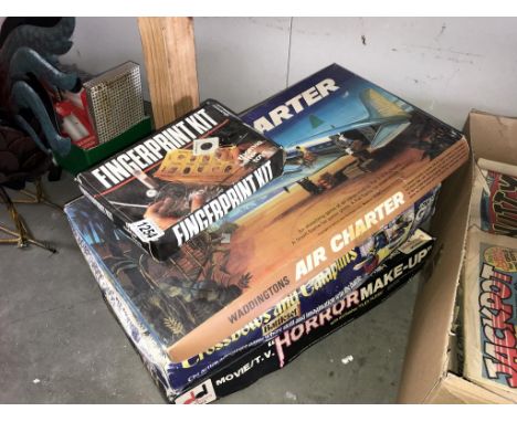 A quantity of vintage games including Waddington's Air Charter, finger print kit etc. (completeness unknown)