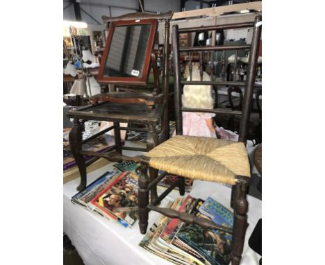 A small farm chair plus one other and a vintage mirror