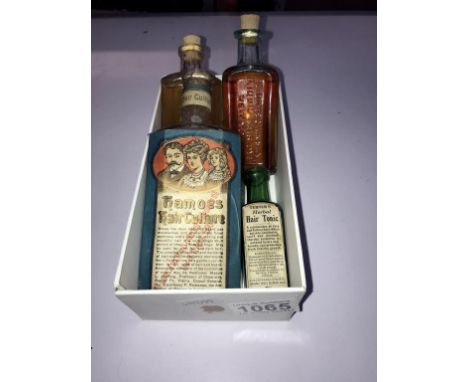 4 vintage hair tonics bottles