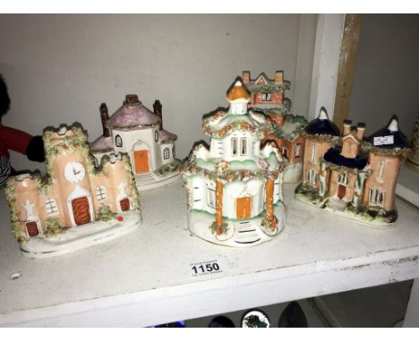 5 circa 19th/20th century Staffordshire pottery buildings including money box, night light a/f