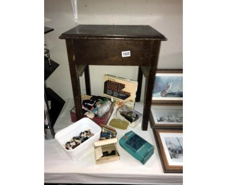 A vintage sewing box and contents etc