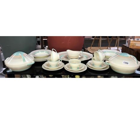 A 30 piece Susie Cooper green wedding band dinner set (1 tureen, 1 dinner plate and 2 saucers are a/f)