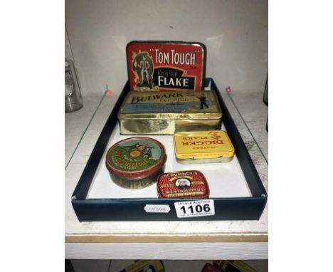 5 vintage tobacco tins including Tom Tough, Digger Flake, Copes Bond of Union and Bulwark Cut Plug ****Condition report**** T