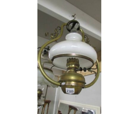 A hanging oil lamp.
