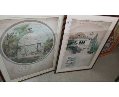 Two framed and glazed architectural prints. (collect only)