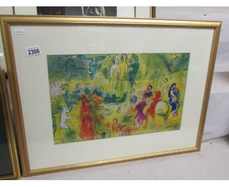 Marc Chagall (1887-1985) Modernist figural lithographic print published in New York printed in West Germany 1977. Centrefold 