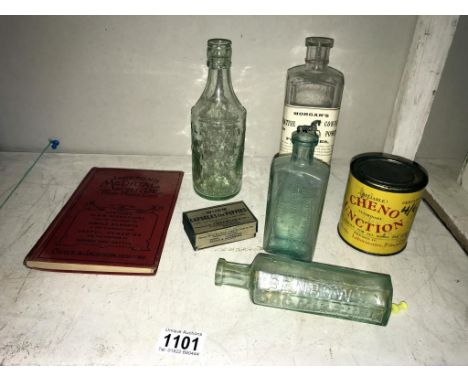 A quantity of vintage vet veterinary bottles &amp; tin etc.