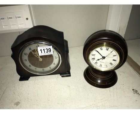A 1950s Bentima mantle clock and another clock made from a bowls ball