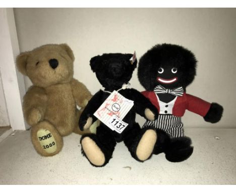 A Steiff teddy bear, Dome 2000 bear and a golly