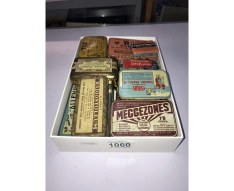 A selection of vintage tins including Pastilles. tablets &amp; corn plasters etc.