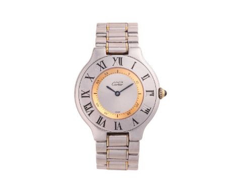 CartierMust de Cartier 21Reference: 1330Serial: PL130483Bezel: Smooth, set with Black Roman Numeral hour markersYear: circa 1