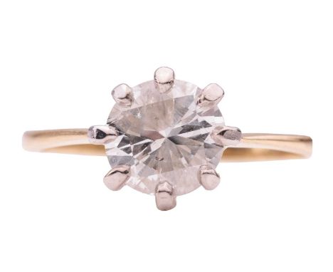 A solitaire diamond ring, claw-set in white metal with a brilliant-cut diamond, estimated carat weight of 1.68ct, to a tapere