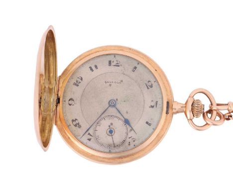 A 14ct gold full hunter pocket watch, featuring a keyless wound movement, signed Graziosa, the 5cm case featuring engine turn