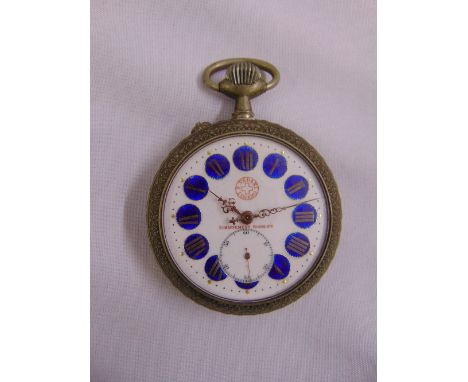 E. Verdani, Lugano large format open faced pocket watch with white enamel dial, Roman numerals and subsidiary seconds dial