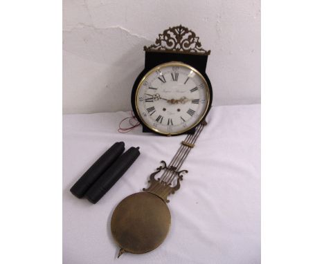 A Jacques Biccard wall hanging regulator, two train movement with white enamel dial and Roman numerals to include weights and