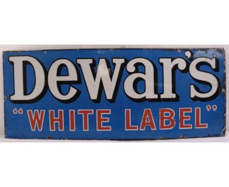 A rectangular polychromatic enamel sign for Dewars White Label, 30 x 76cm