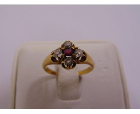 18ct yellow gold, diamond and ruby cocktail ring approx total weight 3.0 grams