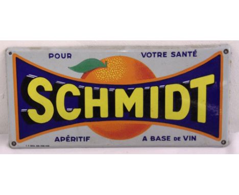 A rectangular polychromatic enamel sign for Schmidt, 21.5 x 47.5cm