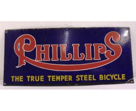 A rectangular polychromatic enamel sign for Phillips Bicycle, 30.5 x 68.5cm
