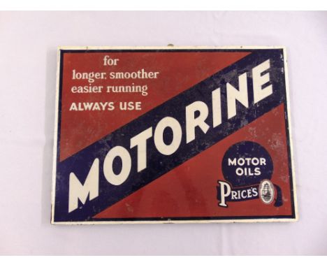 A rectangular polychromatic enamel sign for Motorine Motor Oils, 45.5 x 61cm