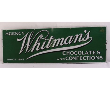 A rectangular polychromatic enamel sign for Whitmans Chocolate and Confection, 34.5 x 100.5cm