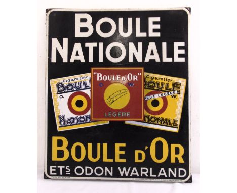 A rectangular polychromatic enamel sign for Boule Nationale Boule D?Or cigarettes, 65 x 55cm