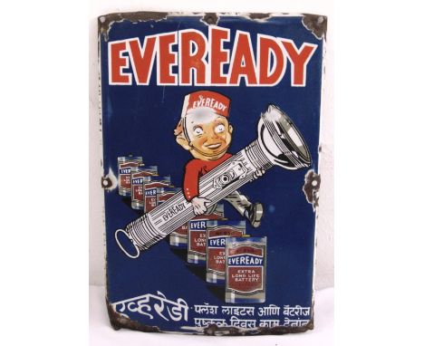 A rectangular polychromatic enamel sign for Eveready Battery for The Indian market, 45.5 x 29.5cm