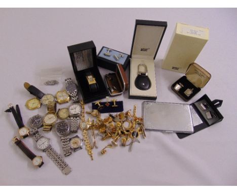 A quantity of costume jewellery to include cufflinks, tie pins, a Mont Blanc key ring in original packaging and various fashi
