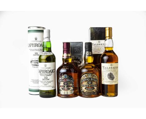 Laphroaig 10 Years Old Single Islay Malt Scotch Whisky, 40% vol 70cl, in original cardboard tube (one bottle), Talisker 10 Ye