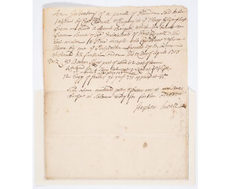 Salem witchcraft figure & pirate hunter.- Sewall (Stephen, Major, Court Clerk at the Salem witchcraft trials, militia command