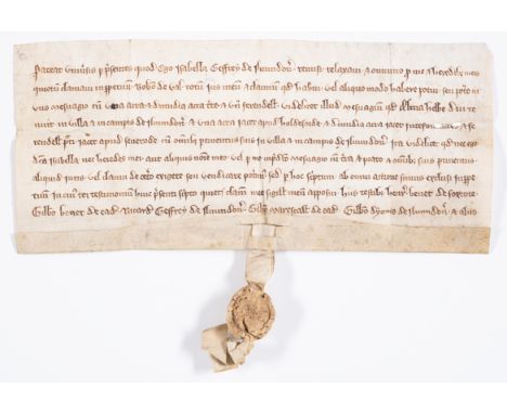 Deed of a Medieval Warwickshire woman.- Isabella Geffrey of Ilmington's manuscript release and quitclaim for land at Ilmingto